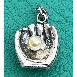 Vintage Sterling Silver? Baseball Gove Charm Faux Pearl Ball 925 Sports Mom